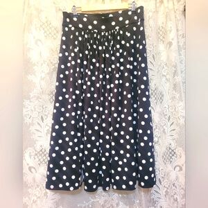 New York Clothing & Co. Womens Size M Navy Blue w/ White Polka Dots Midi Skirt